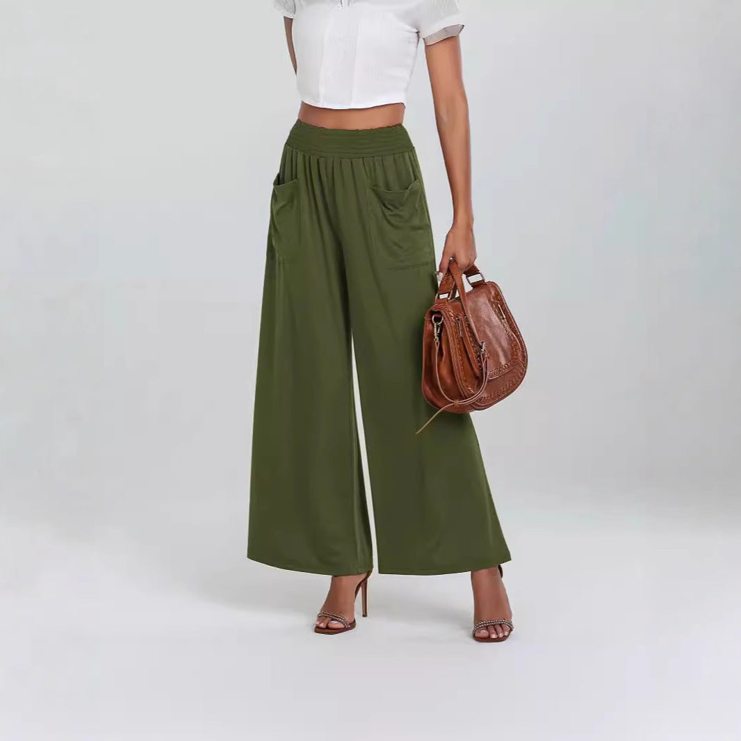 Damen Weit geschnittene Palazzo-Hose mit elastischem Bund und praktischen Taschen Drune