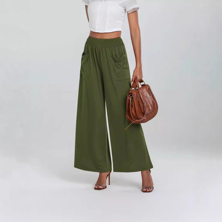 Damen Weit geschnittene Palazzo-Hose mit elastischem Bund und praktischen Taschen Drune