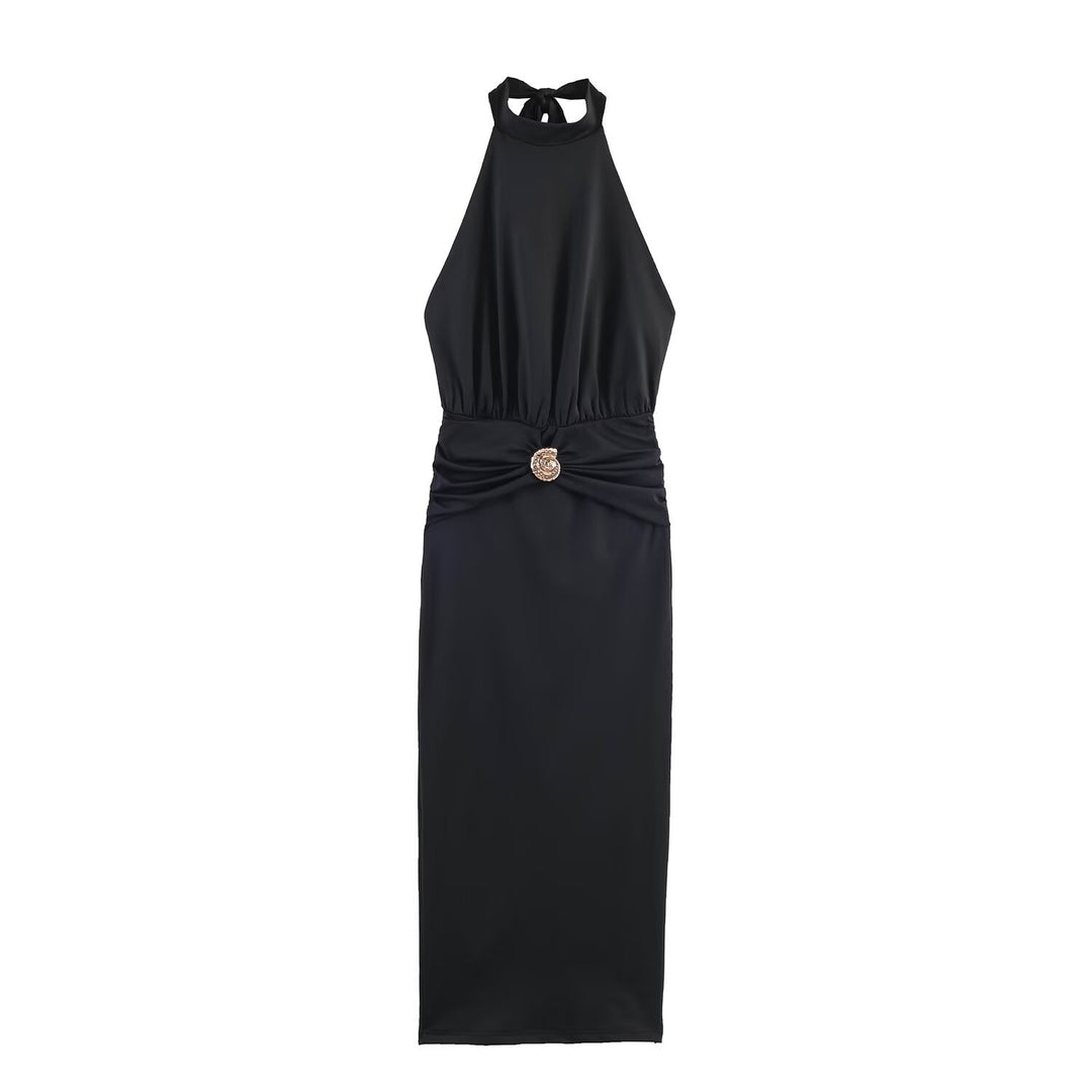 Damen Maxikleid mit schickem Halterneck und dekorativer Drapierung Drune