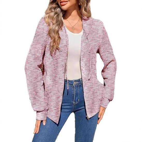 Damen Leichter Strick-Kapuzencardigan mit durchgehendem Reißverschluss und Eingrifftaschen Drune