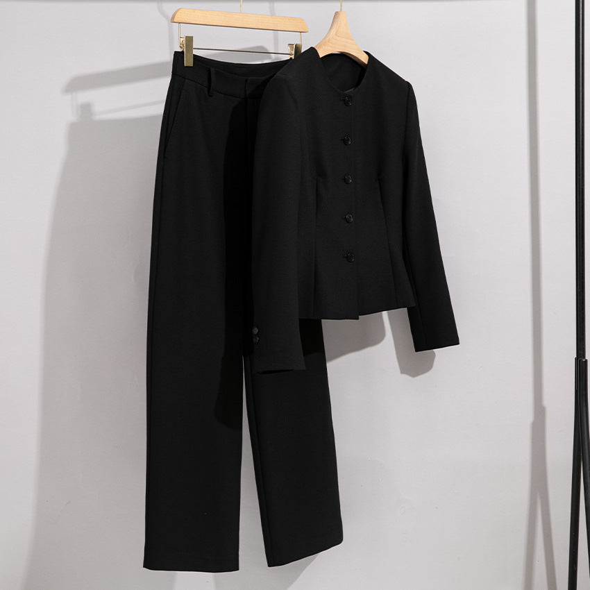 Damen Elegantes Hosenanzug-Set aus feinem Wollmix mit Rundhalsausschnitt Drune