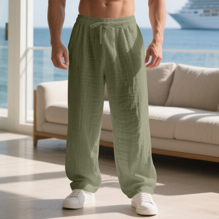 Herren lockere Sommerhose aus leichtem Leinenmaterial mit elastischem Bund und Seitentaschen Drune
