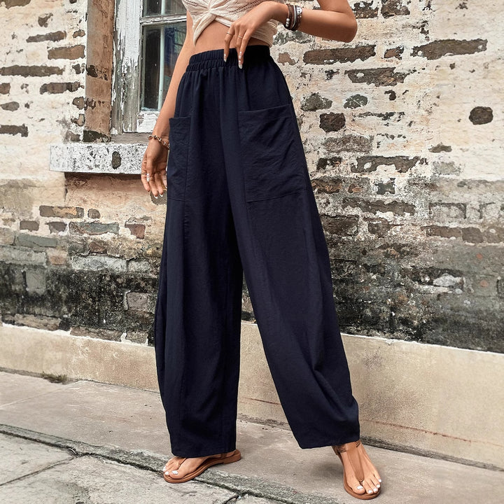 Damen lässige weite Haremshose mit elastischem Bund und praktischen Taschen Drune