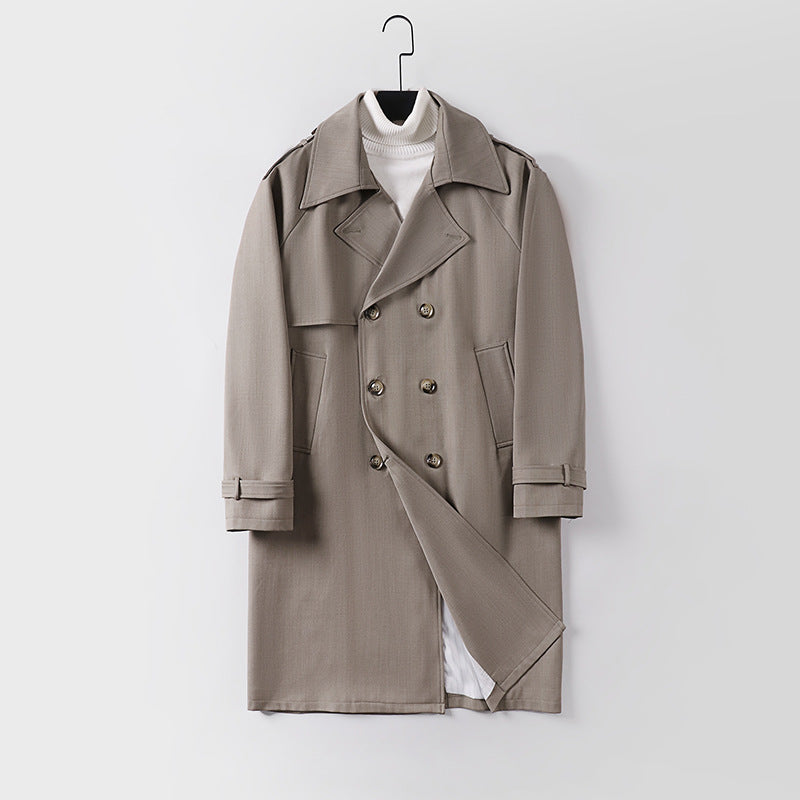 Herren Midilanger Oversize-Trenchcoat mit doppelter Knopfreihe und Schulterklappen Drune