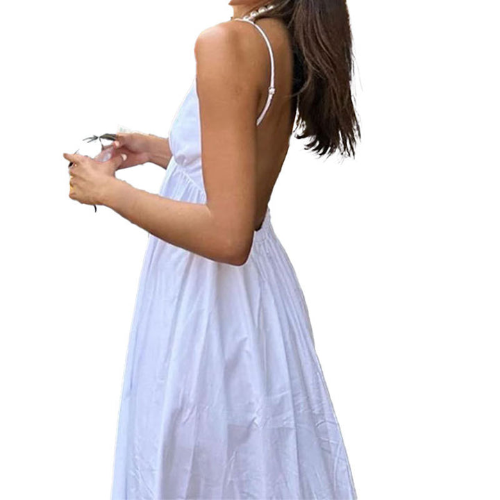 Damen Sommer Kleid mit tiefem V-Ausschnitt und lockerem Schnitt Drune