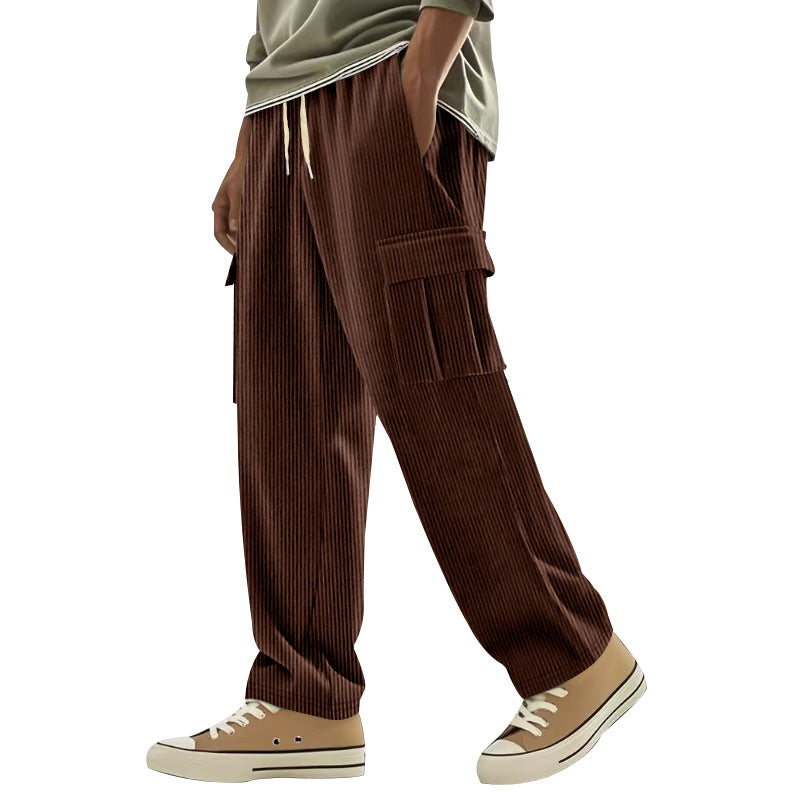 Herren Cordcargo-Hose mit weitem Bein, Tunnelzugbund und aufgesetzten Cargotaschen Drune