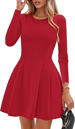 Damen Langärmeliges A-Linien Skaterkleid mit figurschmeichelnden Nähten Drune