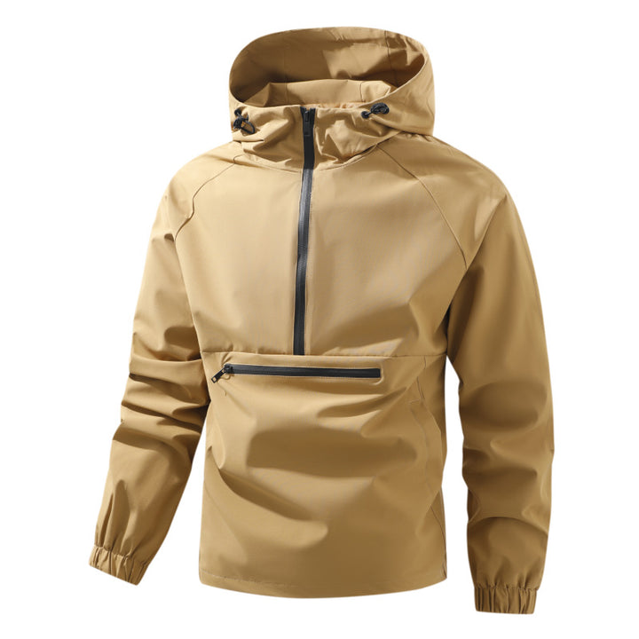 Herren Softshell-Anorak mit Kapuze, halbem Reißverschluss und wasserdichter Fronttasche Drune