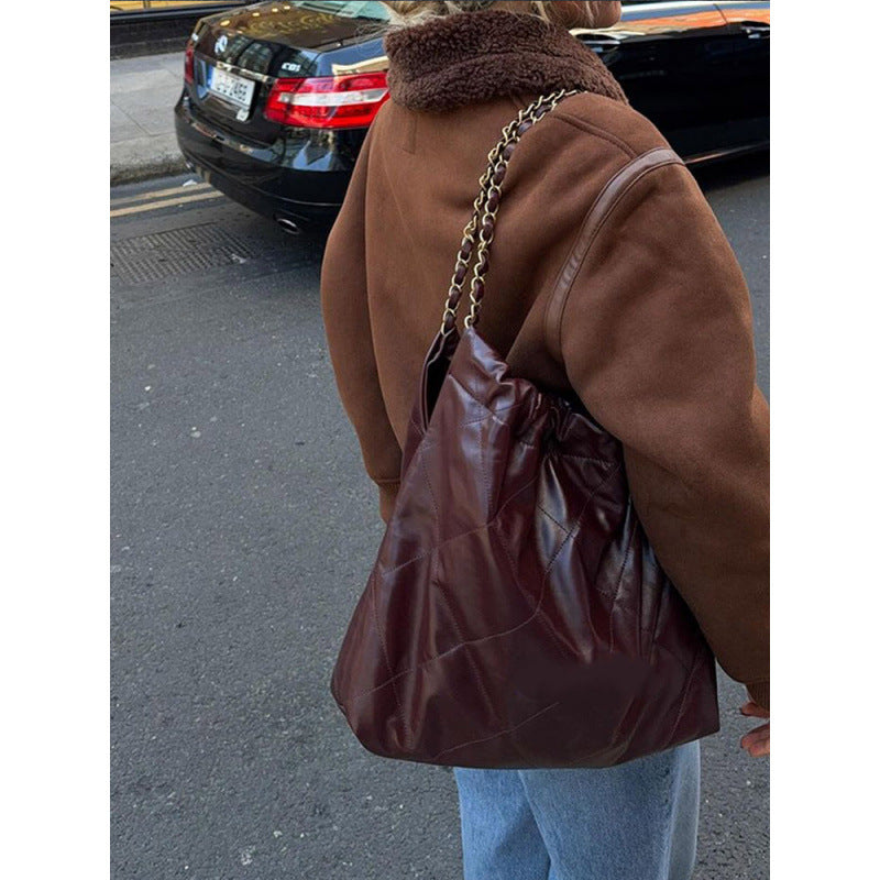 Damen Modische Lammfelljacke mit trendigem Kragen Drune