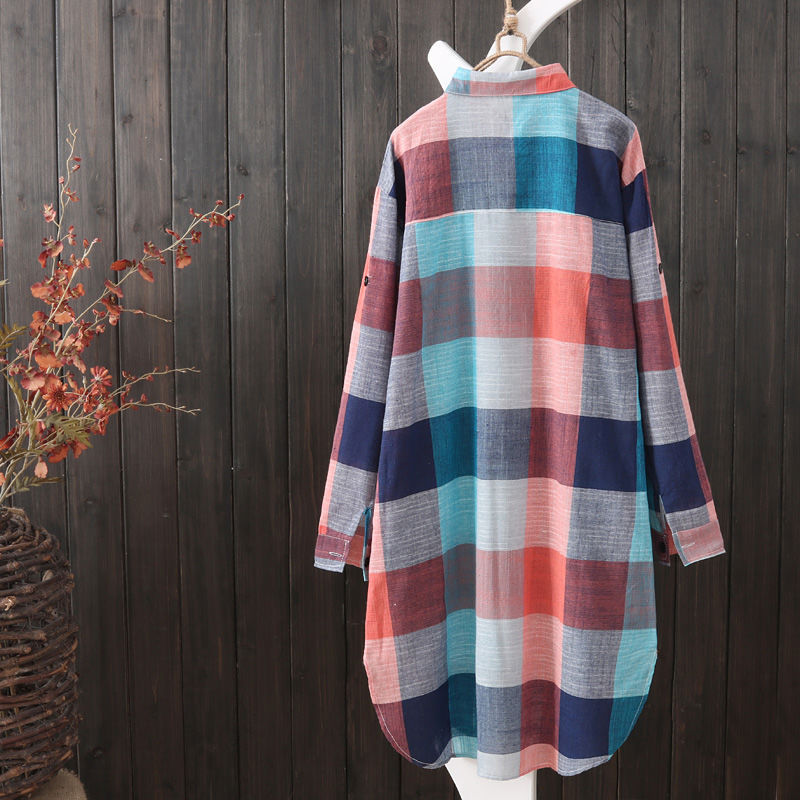 Damen Karo-Hemdbluse im lässigen Oversized-Schnitt mit langen Ärmeln und umschlagbaren Ärmeln Drune