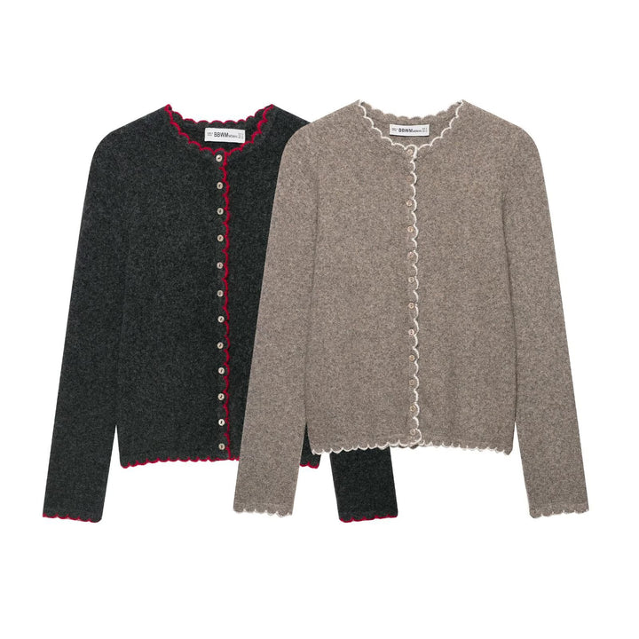 Damen Feinstrick-Cardigan mit Muschelkante und Perlmuttknöpfen Drune