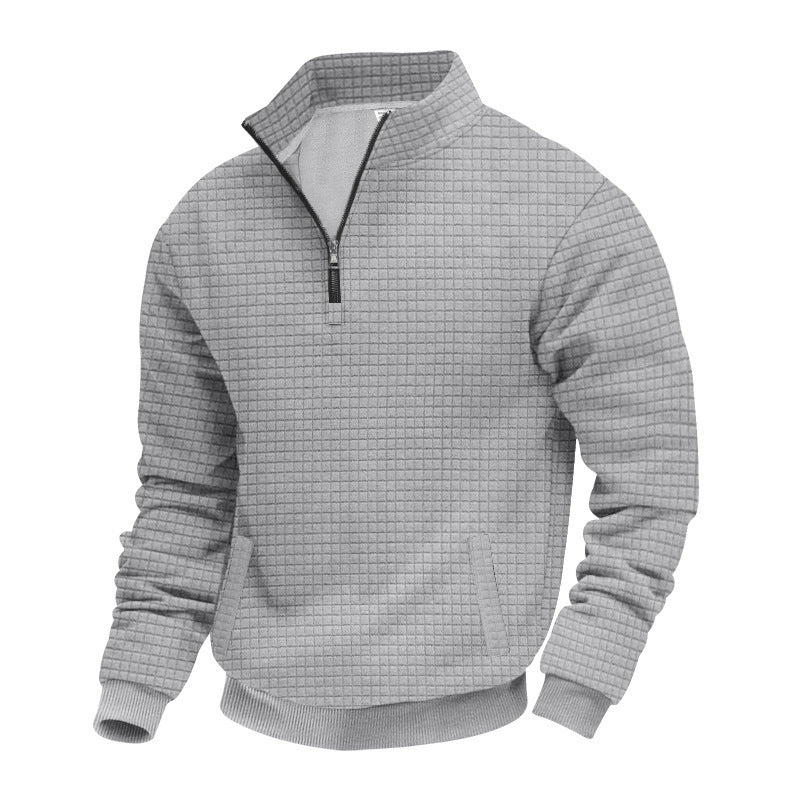 Herren nan Waffelstrick-Halbzip-Pullover mit Stehkragen und elastischem Saum Drune