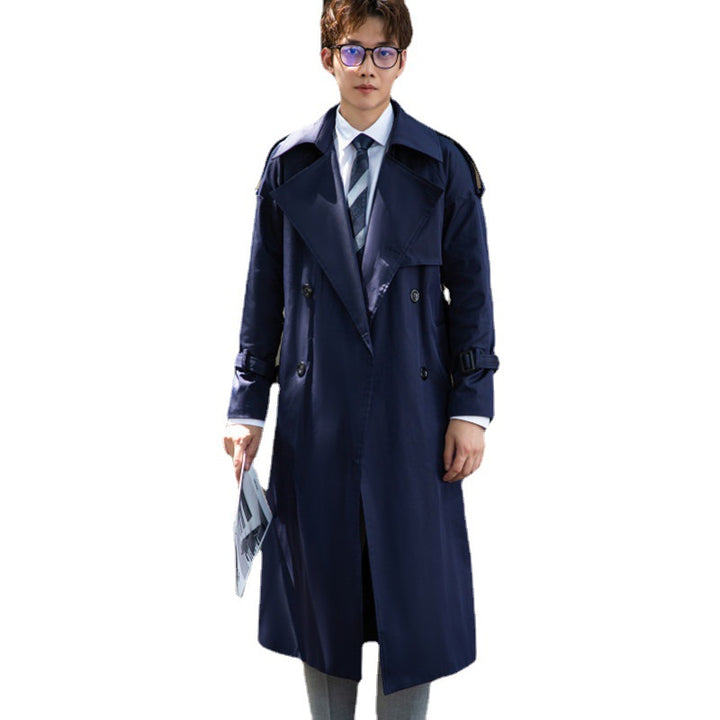 Herren Doppelreihiger Trenchcoat mit Taillengürtel und Epauletten Drune