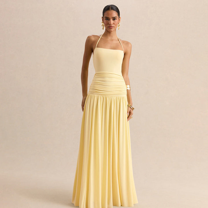 Damen Elegantes Abendkleid mit Off-Shoulder-Design und Fließendem Cape Drune