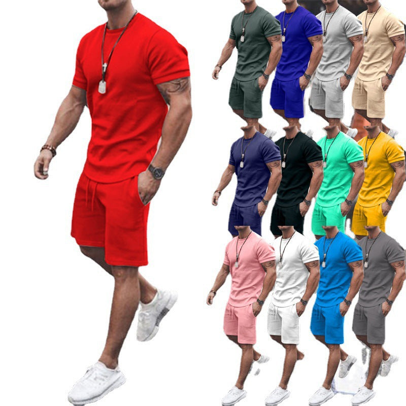 Herren nan figurbetontes Kurzarmshirt mit verstärkter Schulternaht und elastischer Kordelzug-Bermuda aus Stretchjersey Drune