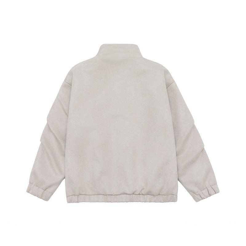 Unisex Kurzgeschnittene Stehkragen-Fleecejacke mit verdeckter Druckknopfleiste Drune
