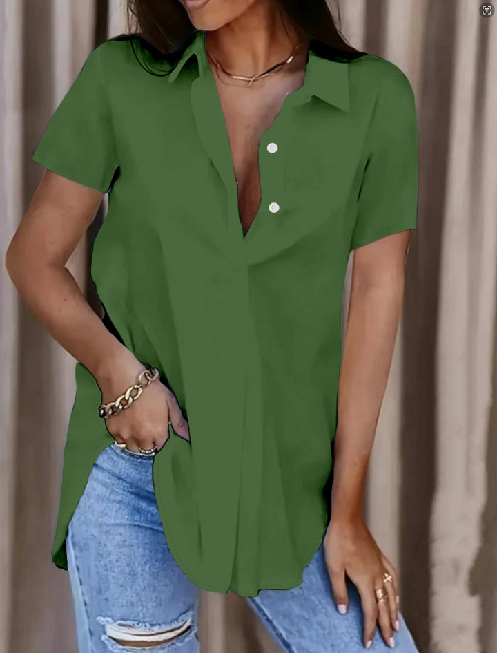 Damen Oversized Hemdbluse aus leichtem Baumwollmix mit modischem V-Ausschnitt Drune