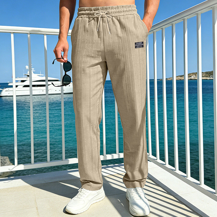Herren Relaxed-Freizeithose mit Leinenoptik, elastischem Bund und Kordelzug Drune