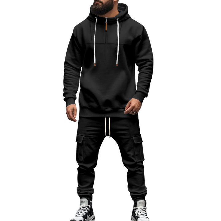 Herren nan Kapuzensweatshirt- und Jogger-Set im Cargo‑Stil mit kurzem Brustreißverschluss und aufgesetzten Klappentaschen Drune