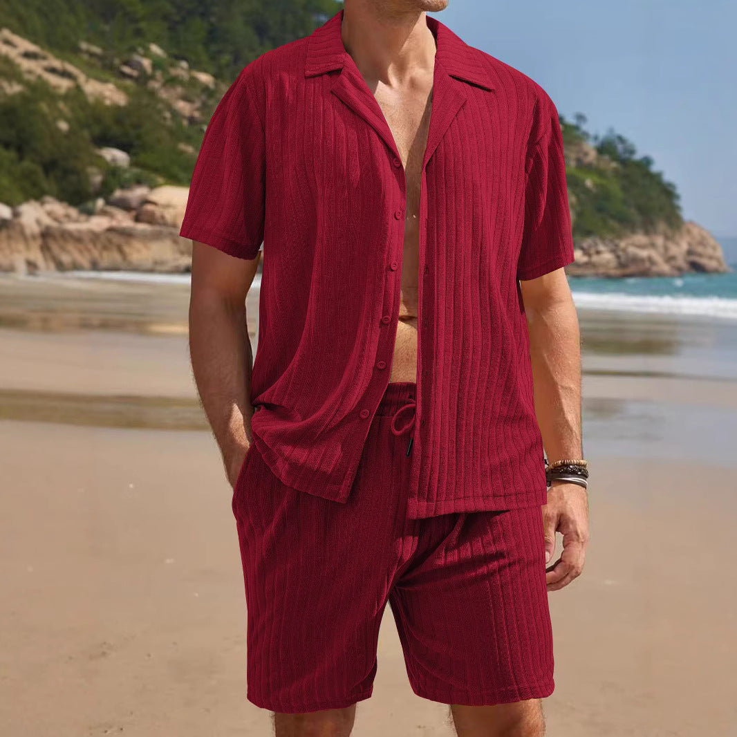 Herren lässiges Kurzarm-Oberteil und Shorts Set mit strukturiertem Design Drune