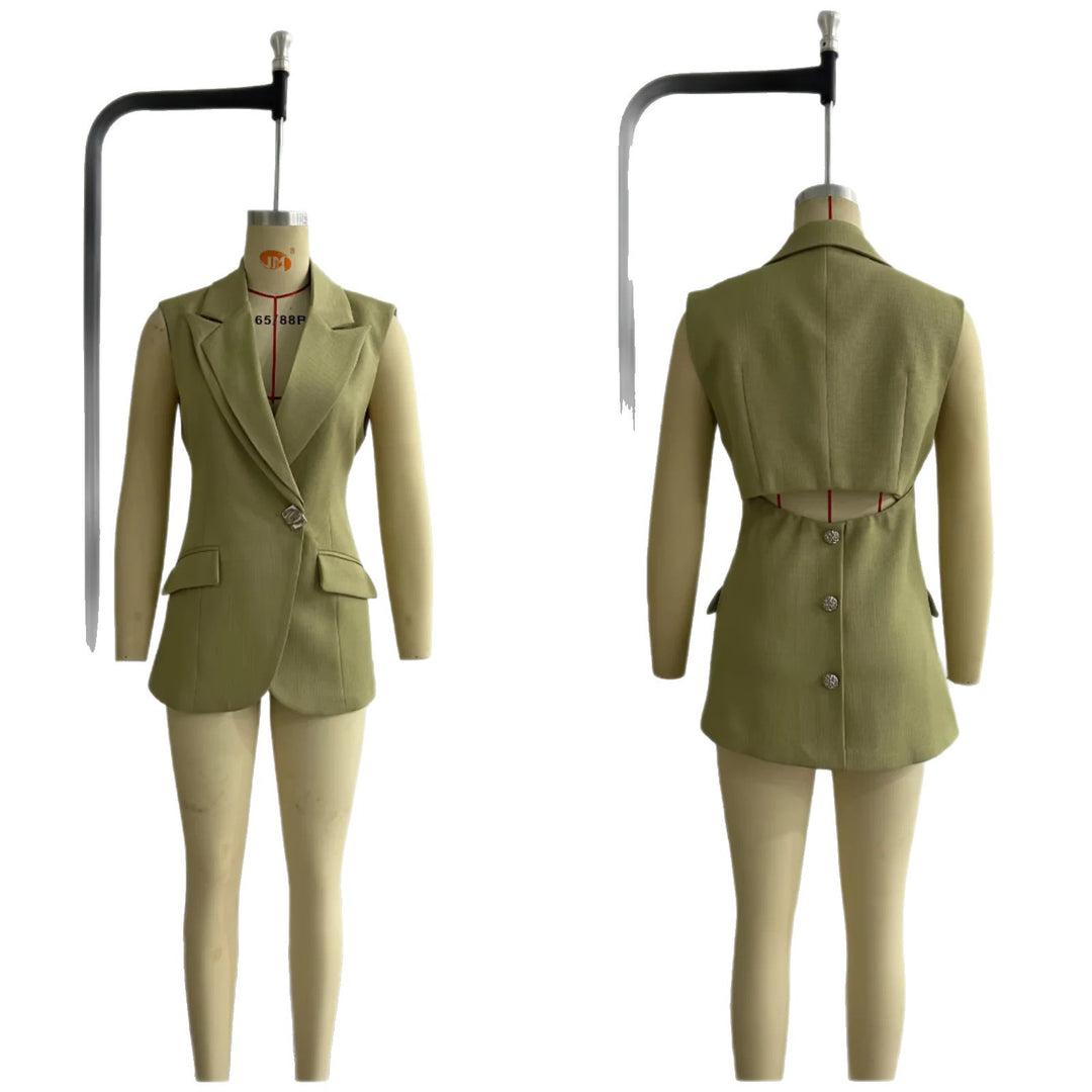 Damen nan taillierte Longblazer-Weste mit Reverskragen und Pattentaschen Drune