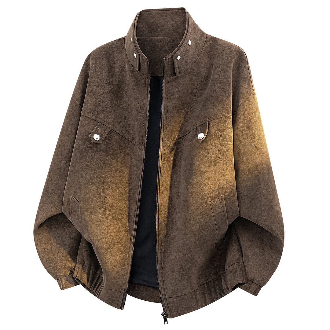 Herren Oversize Velours-Optik Bomberjacke mit hohem Stehkragen, asymmetrischer Brustpasse & elastischem Saum Drune