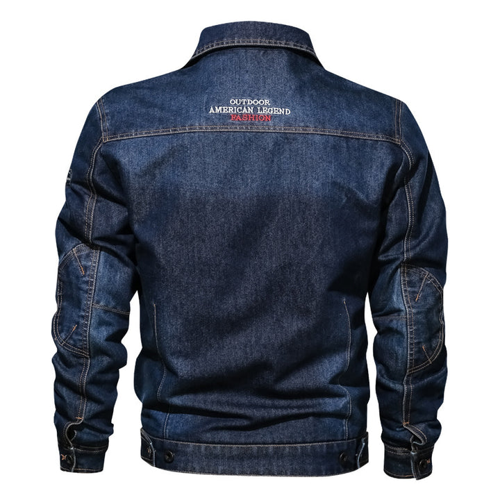 Herren Denim-Truckerjacke mit markanten Kontrastnähten und Brusttaschen Drune