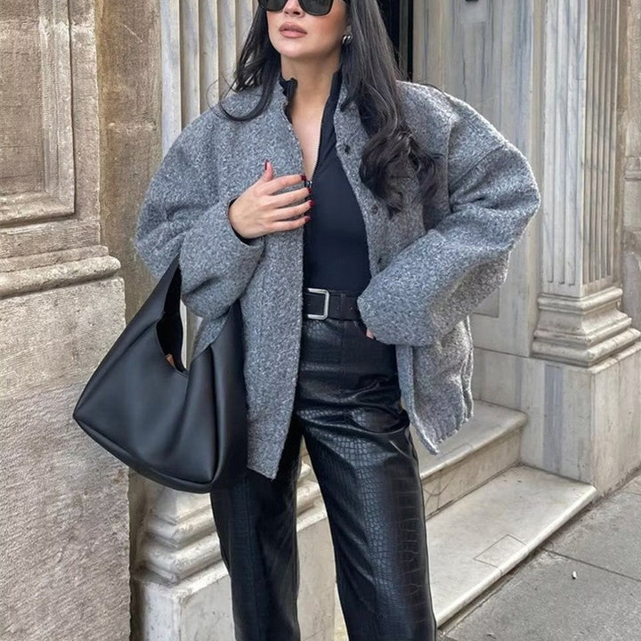 Damen Oversized Fleecejacke mit Knopfverschluss und seitlichen Taschen Drune