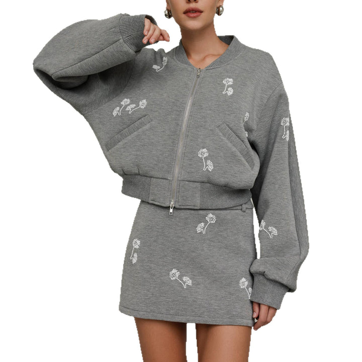 Damen Sportliches Set mit Blumenstickerei Drune