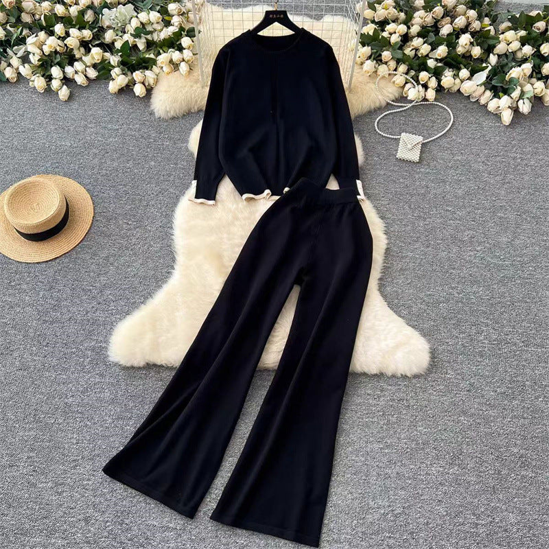 Damen modisches und bequemes Strick-Loungewear-Set mit weitem Bein Drune