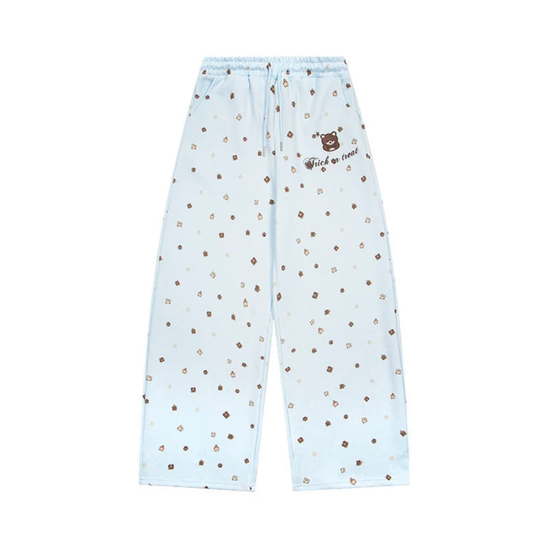Damen Weite Loungehose im Culotte‑Stil mit elastischem Komfortbund und süßem Bären‑Print Drune