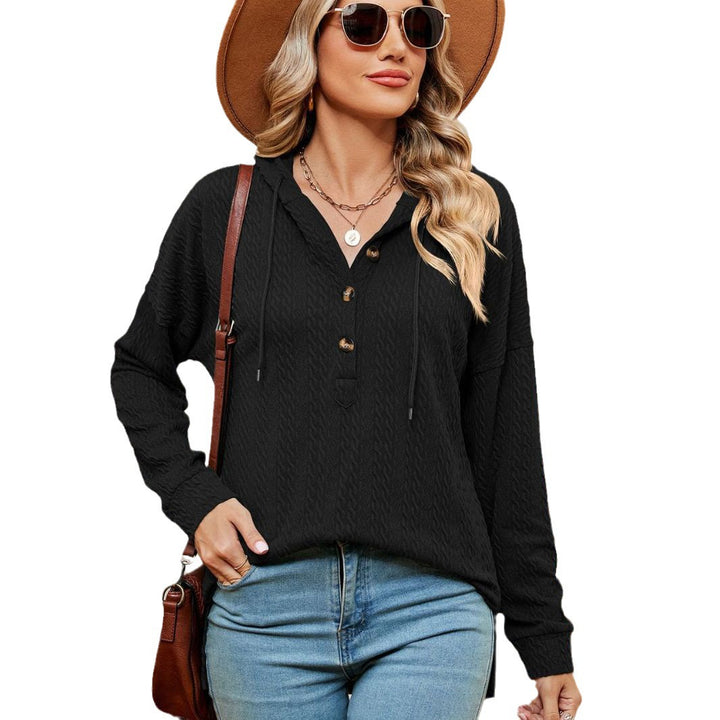 Damen lässiger Pullover mit Knopfdetails und Kapuze Drune