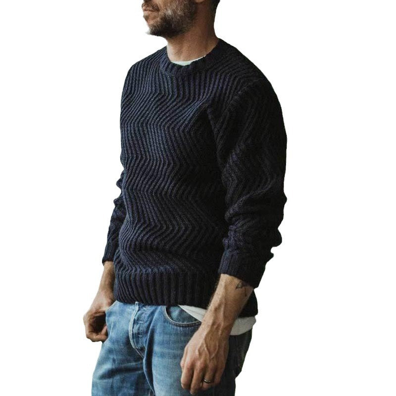 Herren Grobgestrickter Strickpullover mit Zickzack-Struktur und Rundhalsausschnitt Drune