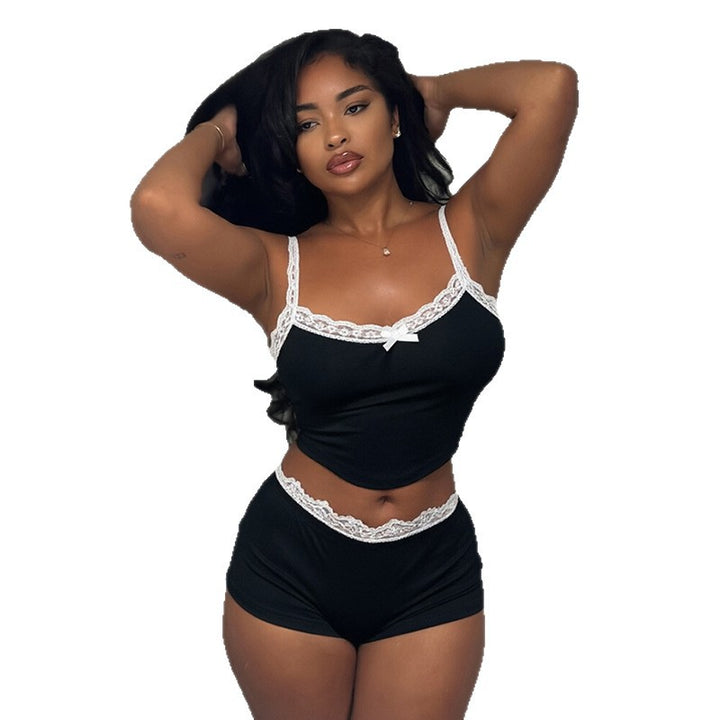 Damen Set aus Spitzen-Top und Shorts Drune