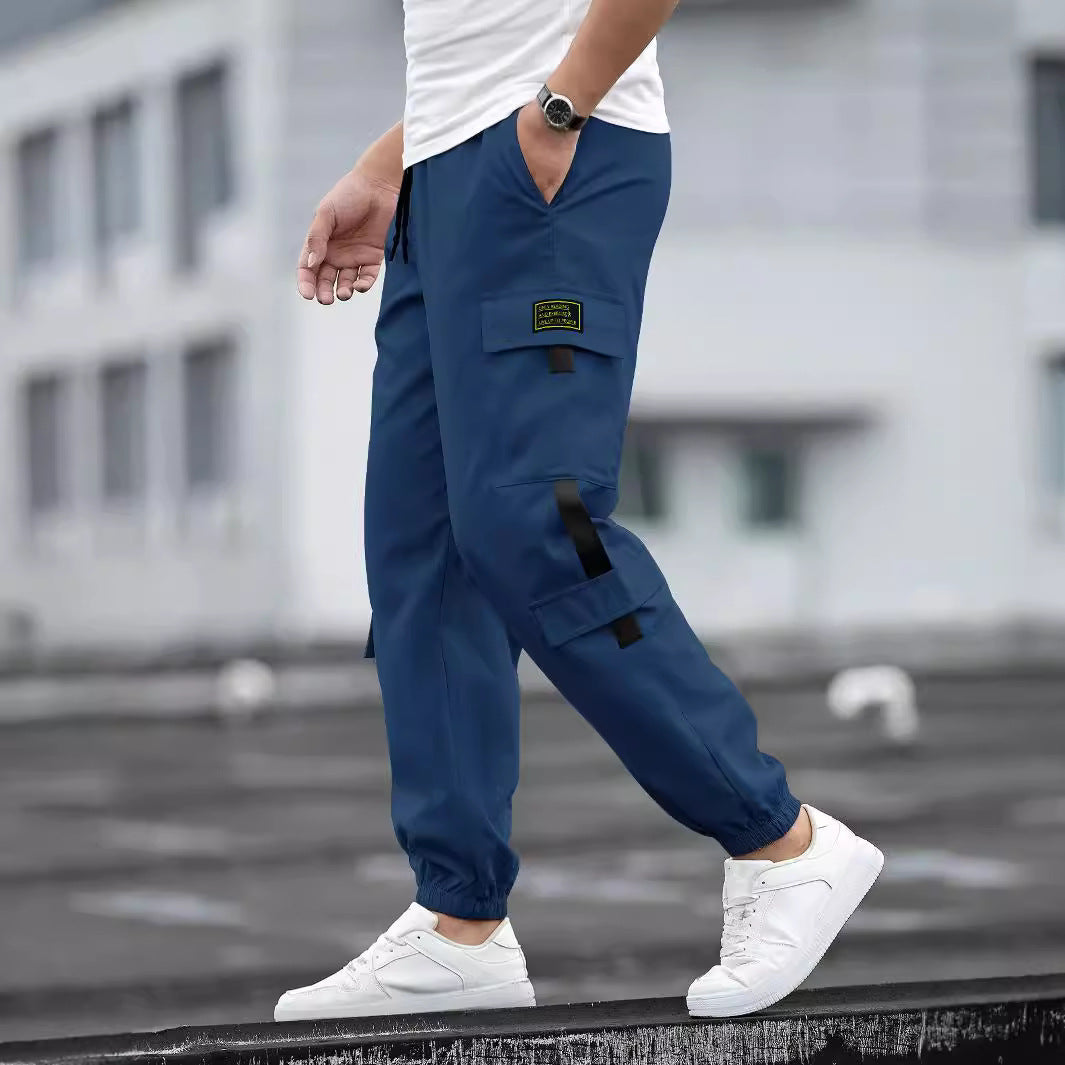 Herren modische Cargo-Joggerhose mit elastischem Bund, Kordelzug und mehreren Sicherheits- und Klappentaschen Drune