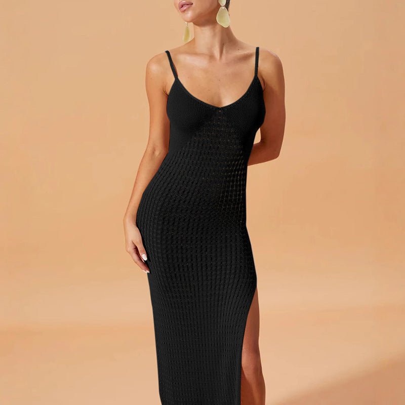 Damen Elegantes Maxikleid mit tiefem V-Ausschnitt und seitlichen Schlitzen Drune
