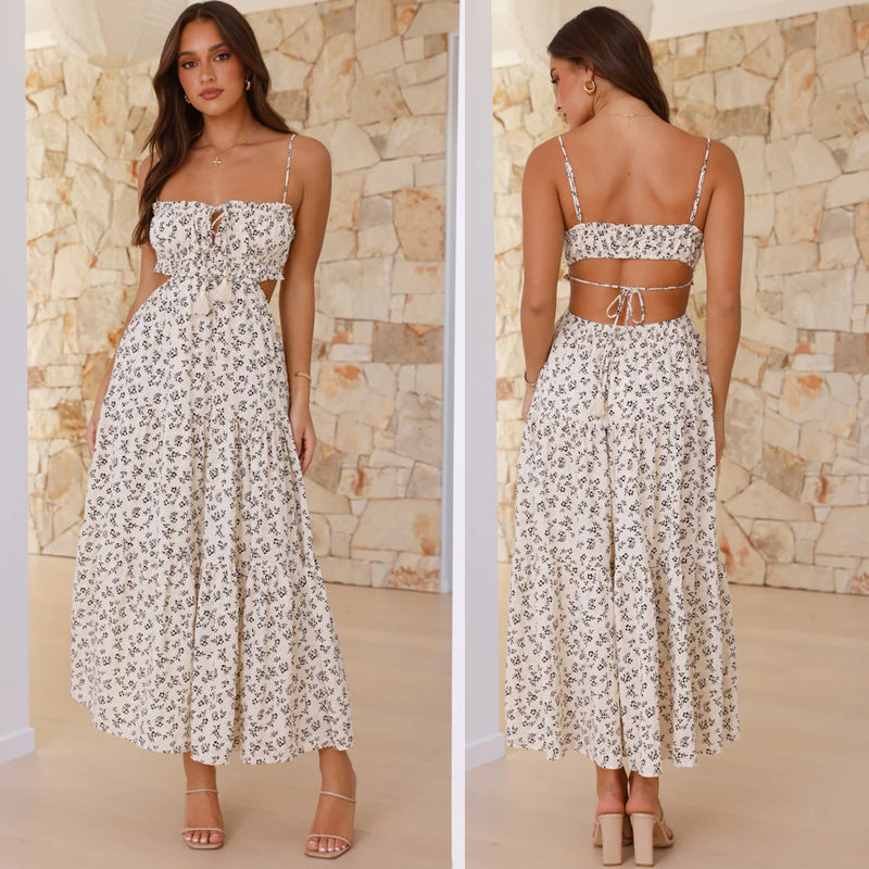 Damen Maxi-Hängemattenkleid mit Raffung und Spitzenakzenten Drune