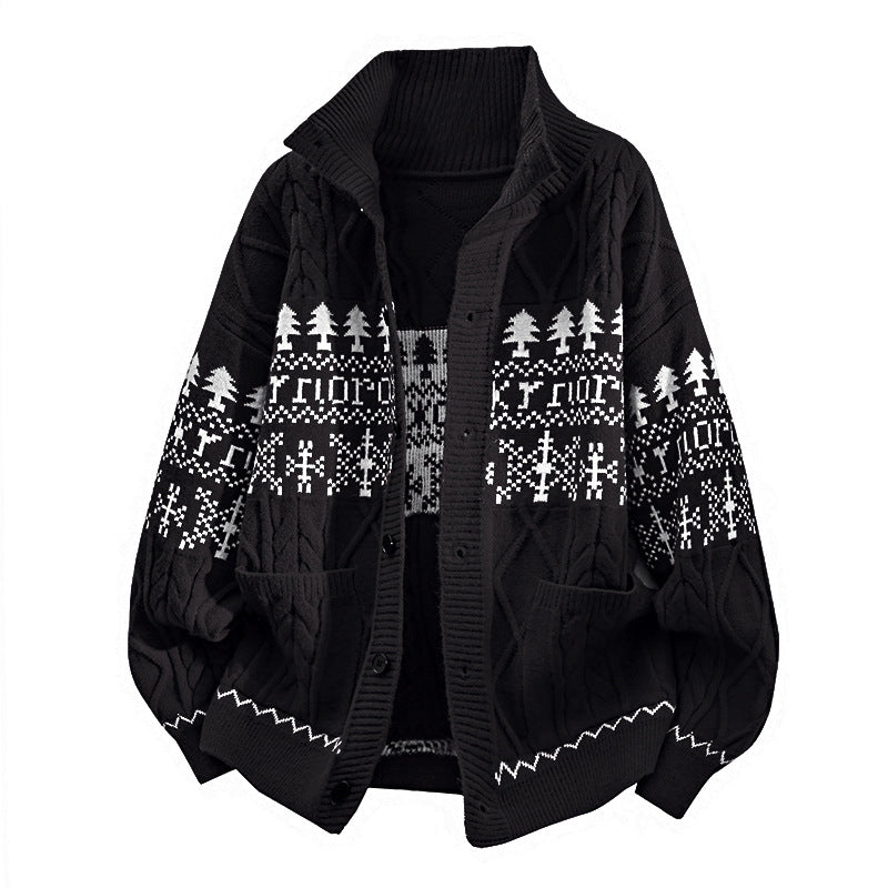 Damen nan gestrickter Norweger-Cardigan mit Stehkragen, Zopfmuster und aufgesetzten Taschen Drune