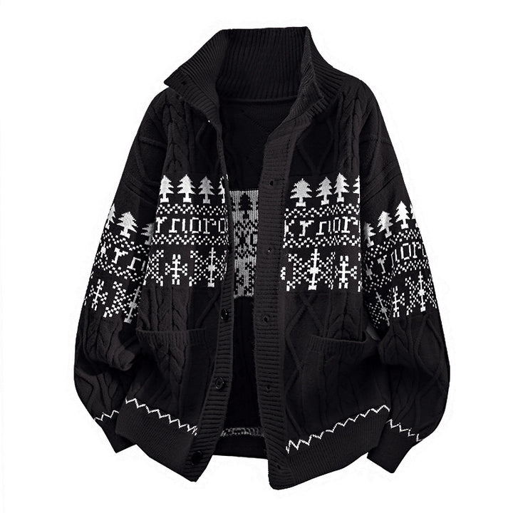 Damen nan gestrickter Norweger-Cardigan mit Stehkragen, Zopfmuster und aufgesetzten Taschen Drune