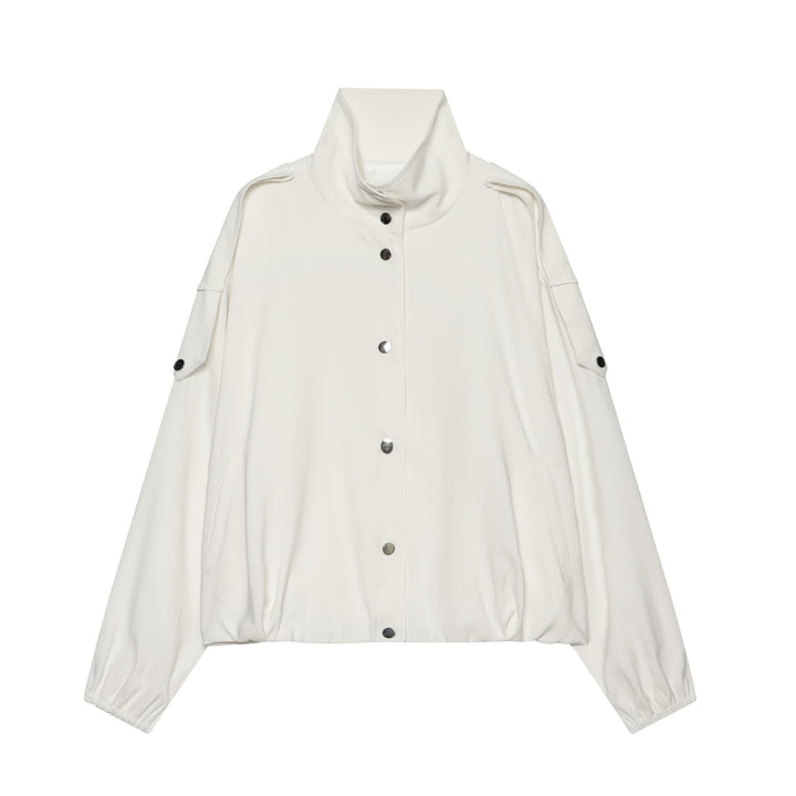 Damen nan oversized Kurzjacke mit hohem Stehkragen Druckknopffront und aufgesetzter Ärmeltasche Drune