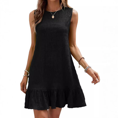 Damen ärmelloses Sommerkleid mit Rüschensaum und strukturierter Oberfläche Drune