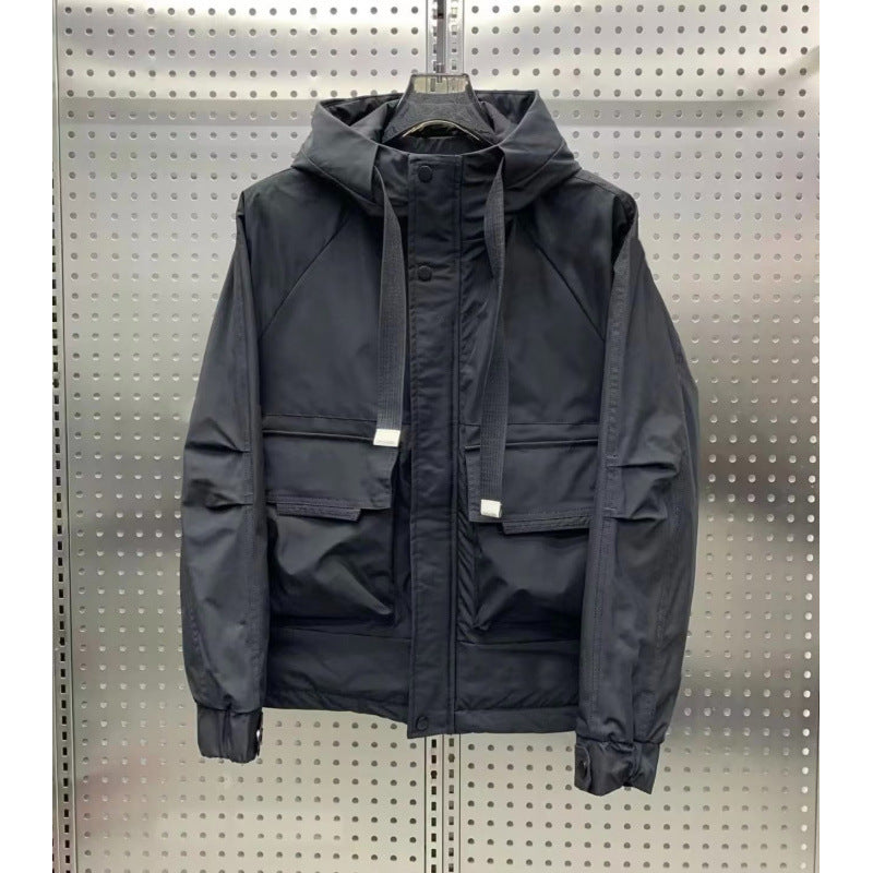Herren Leichte Utility-Jacke mit Kapuze, mehreren Pattentaschen und verdecktem Reißverschluss Drune