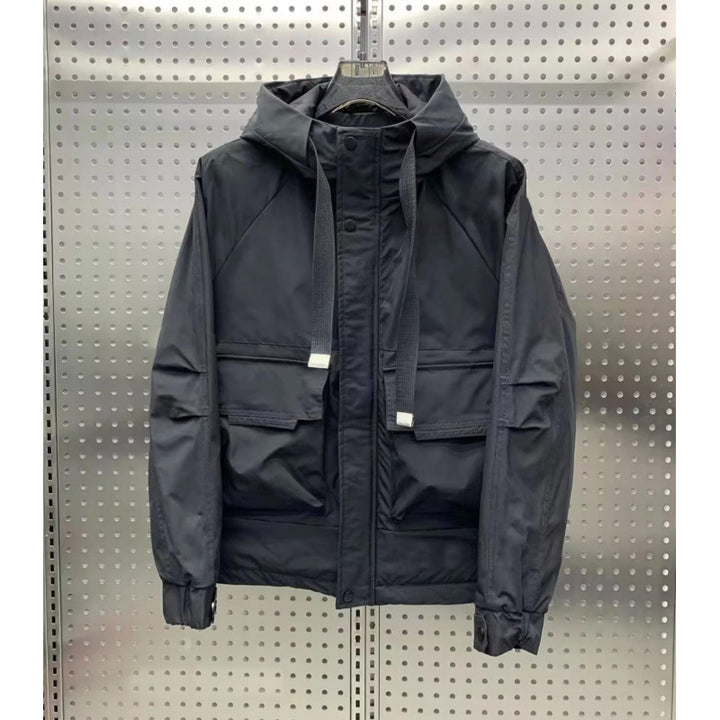 Herren Leichte Utility-Jacke mit Kapuze, mehreren Pattentaschen und verdecktem Reißverschluss Drune