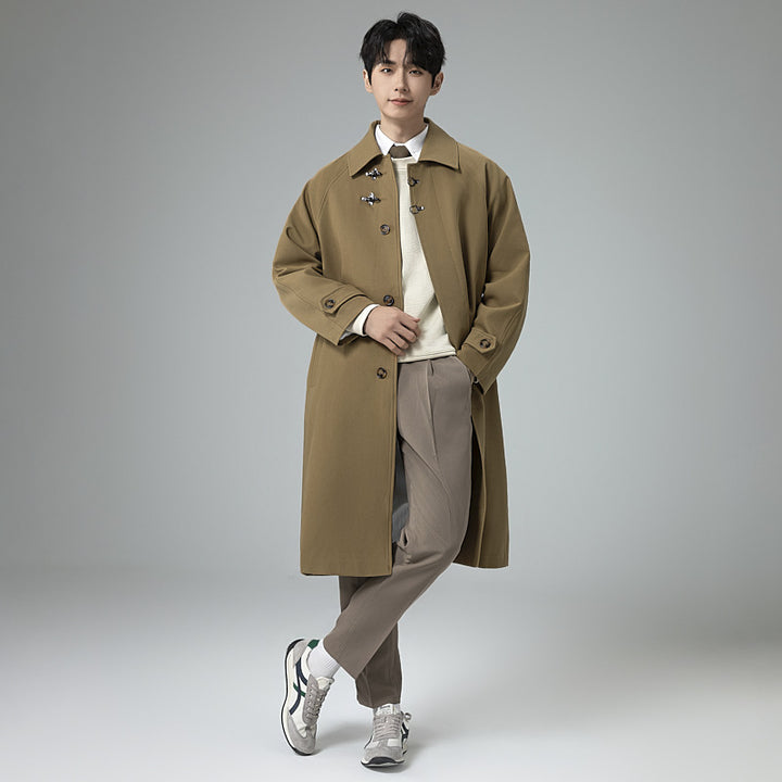 Herren Lang geschnittener Mantel im modernen Duffle‑Stil mit Knebelverschlüssen und gestreiftem Innenfutter Drune