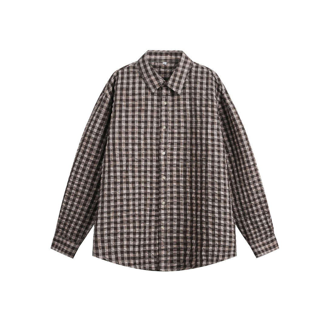 Unisex Oversize-Kariertes Hemdjacke mit Tasche und weichem Strukturstoff Drune