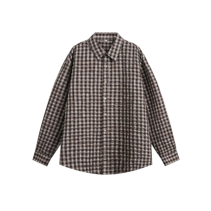 Unisex Oversize-Kariertes Hemdjacke mit Tasche und weichem Strukturstoff Drune