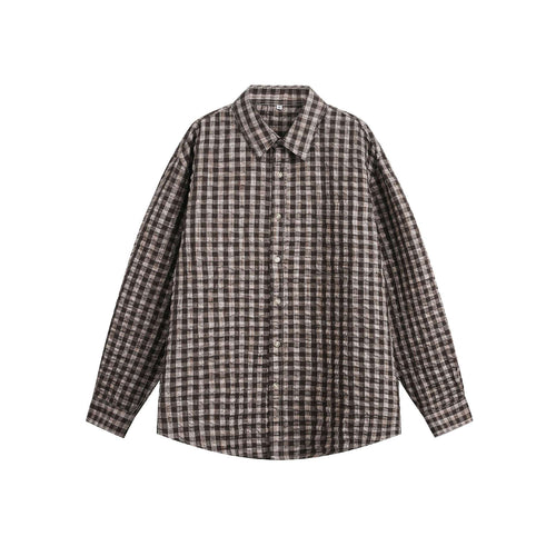 Unisex Oversize-Kariertes Hemdjacke mit Tasche und weichem Strukturstoff Drune