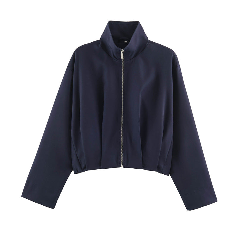 Damen Boxy-Cropped Blousonjacke mit hohem Stehkragen und taillennahem Gummizug Drune