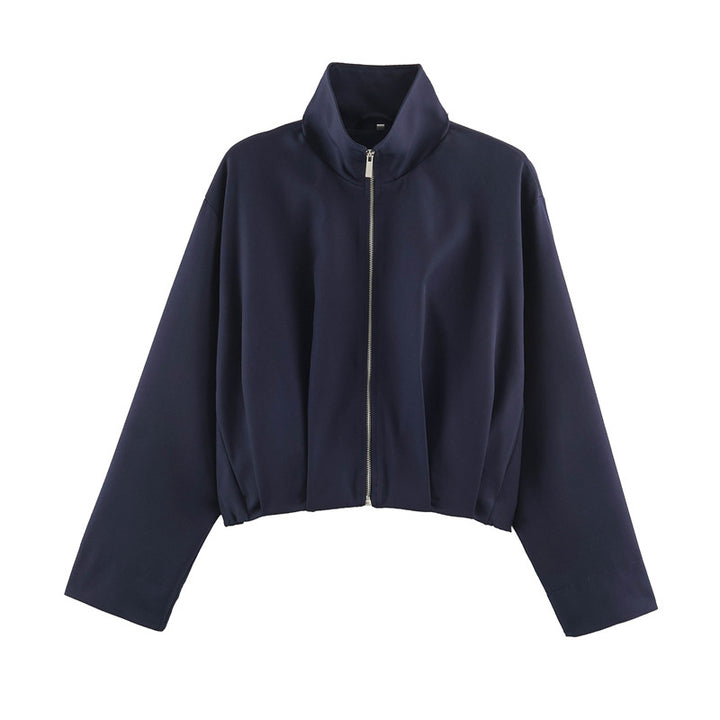 Damen Boxy-Cropped Blousonjacke mit hohem Stehkragen und taillennahem Gummizug Drune