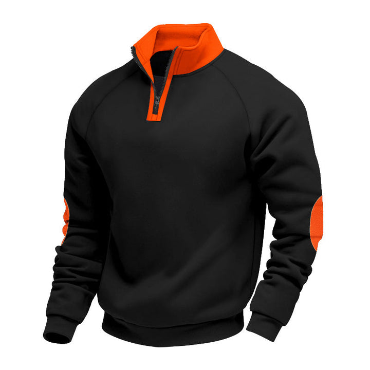 Herren modischer Sweatpullover mit halbem Reißverschluss und kontrastierenden Ellenbogenpatches Drune